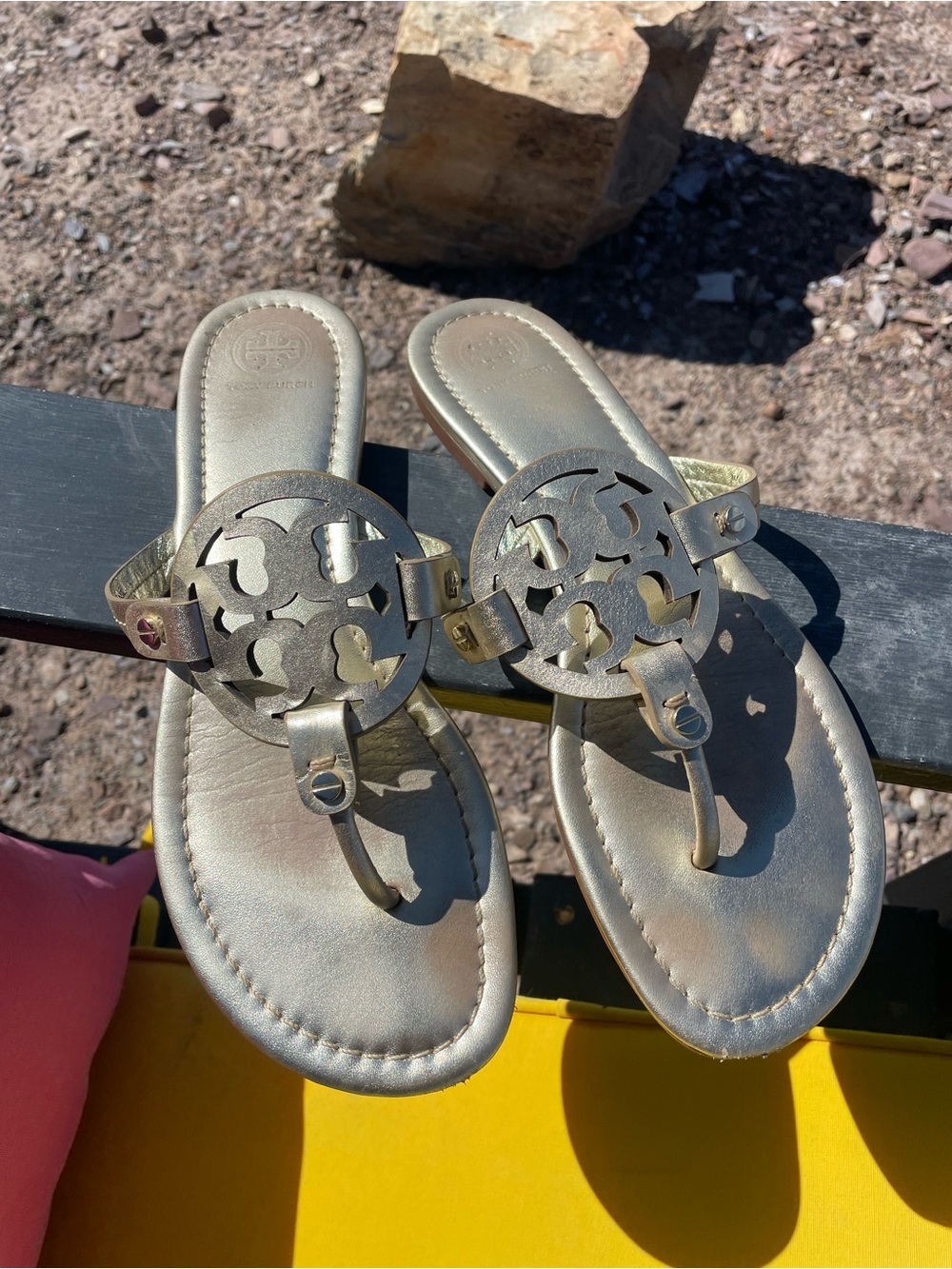 Tory Burch Miller Metallic Gold Logo Thong Sandals